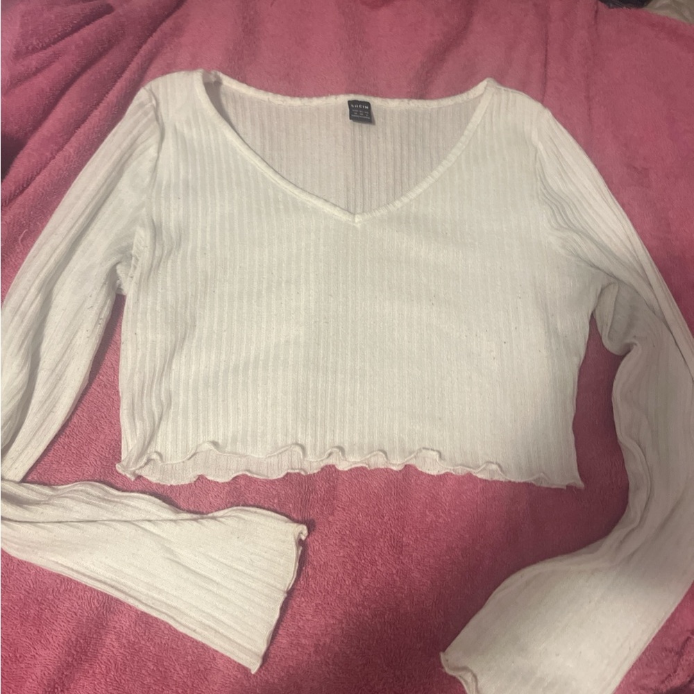 Women's Cream Ribbed Long Sleeve Top